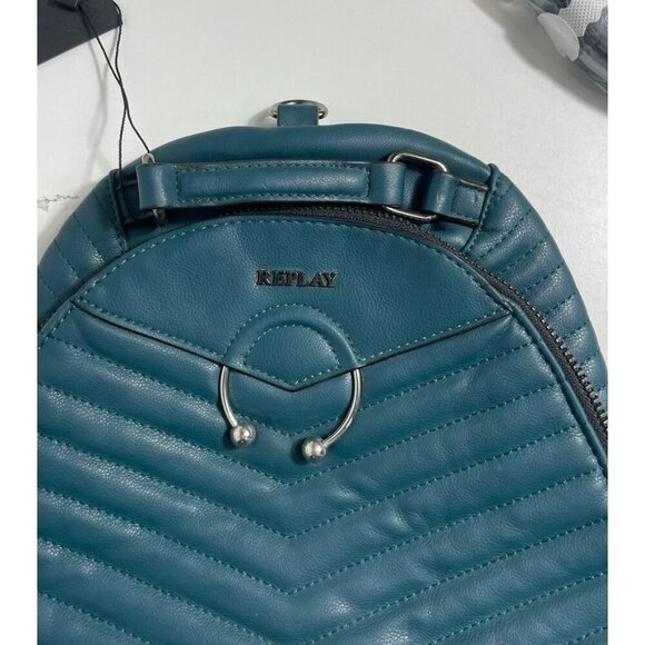 Replay Teal Faux Leather Backpack NEW Medium Quilted Rucksack - Picture 8 of 9